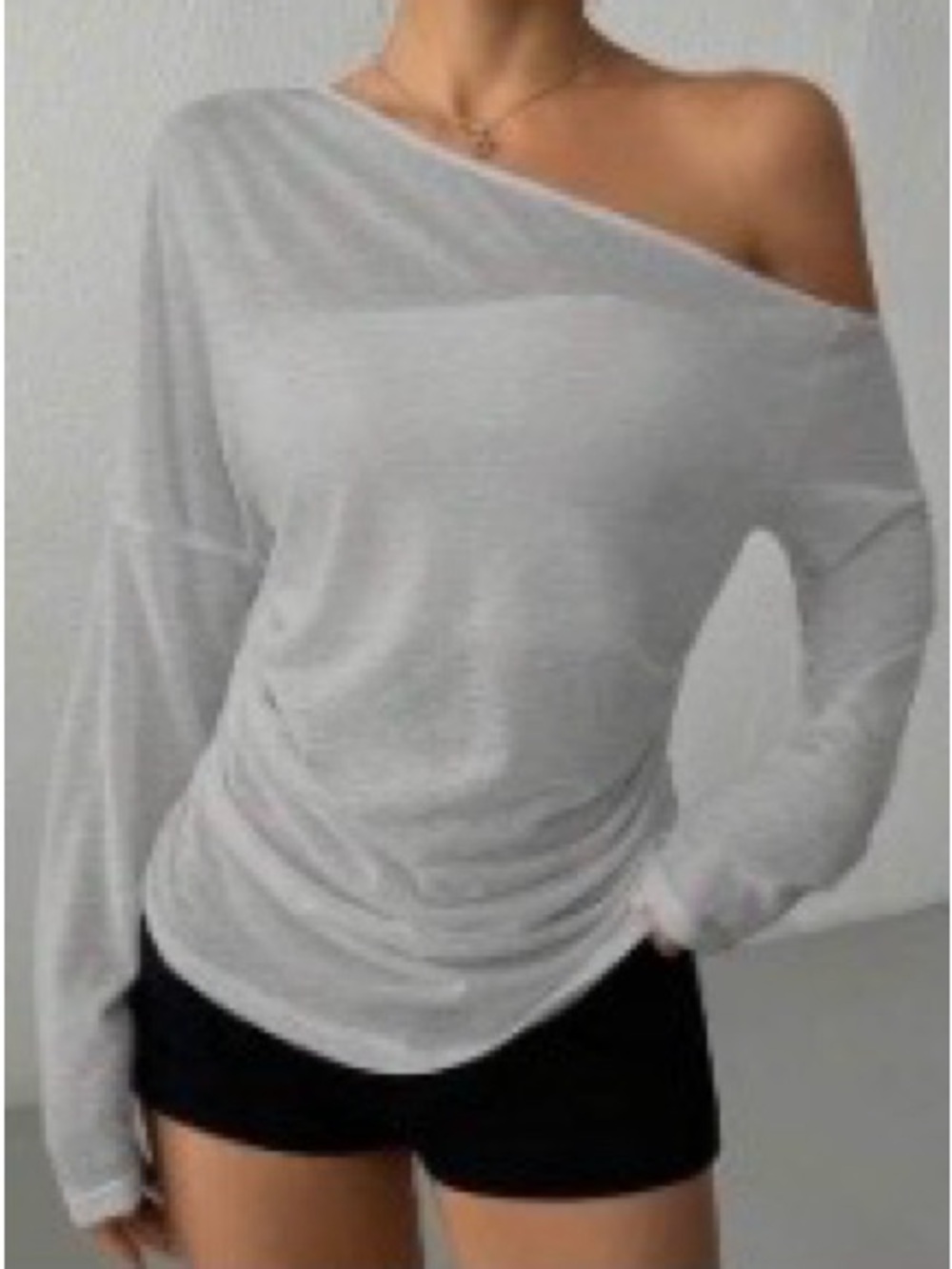 SHEIN Light Gray Off-Shoulder Long Sleeve Top